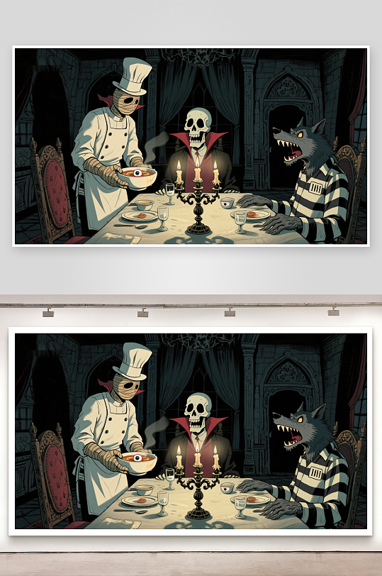 骷髅与狼人共进晚餐-众图网