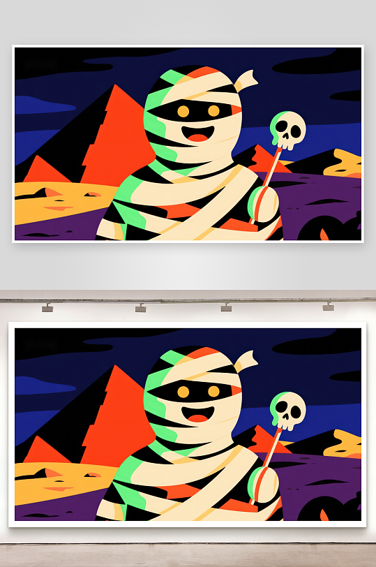 万圣节木乃伊手持骷髅棒-众图网