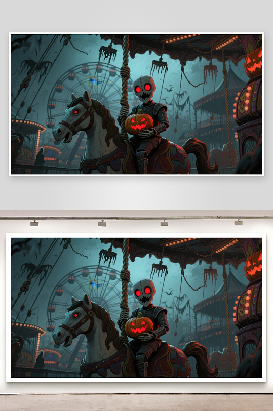 幽灵骑士与南瓜灯的奇幻夜景-众图网