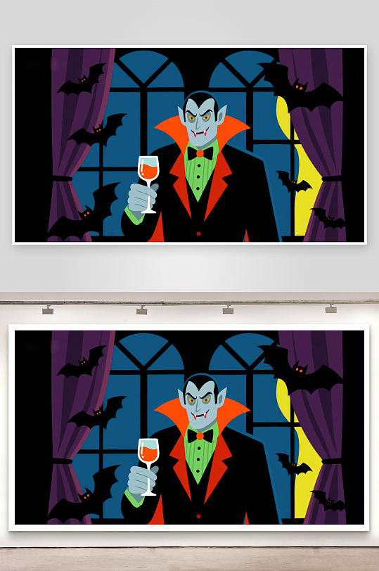 吸血鬼举杯蝙蝠环绕-众图网