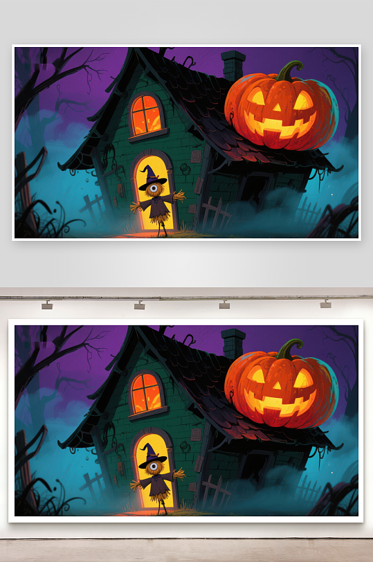 万圣夜小屋与南瓜灯-众图网