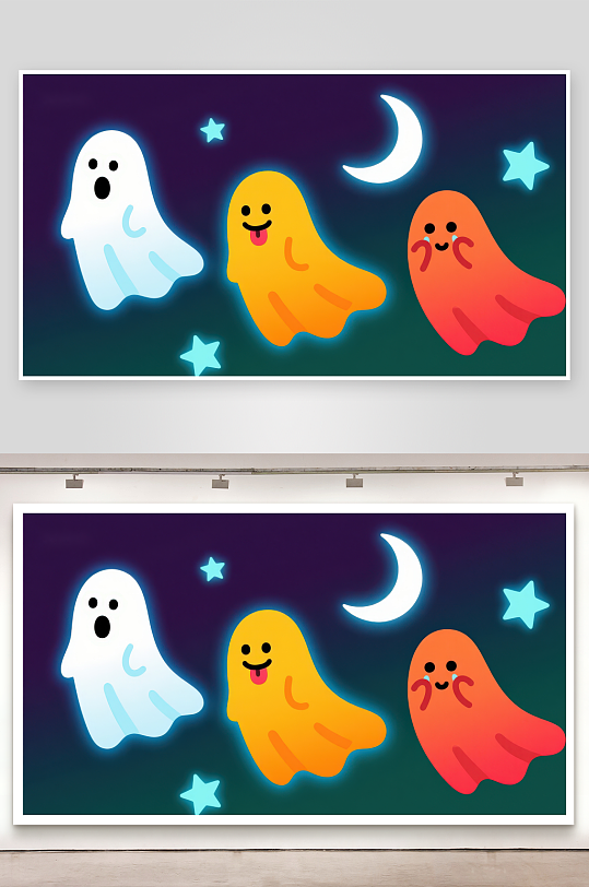 夜空下的彩色小幽灵-众图网