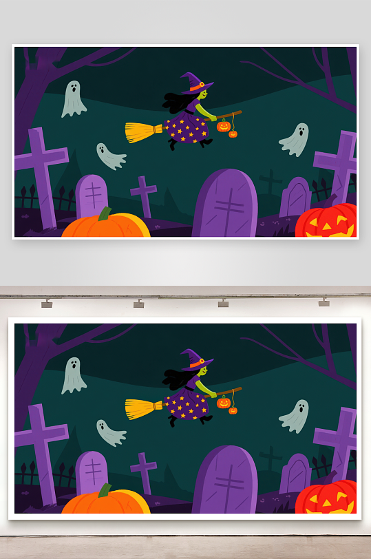 万圣夜巫女飞过墓地-众图网