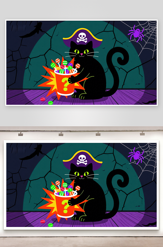 万圣节猫咪装扮海盗收集糖果-众图网