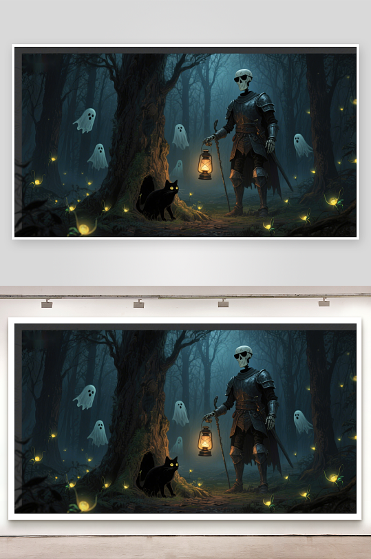 幽灵森林中的骷髅骑士-众图网