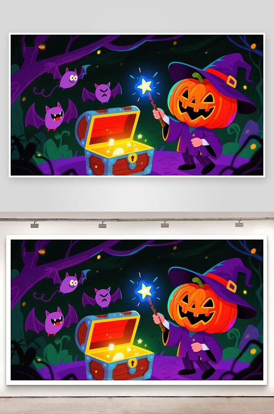 南瓜巫师点亮宝藏箱-众图网