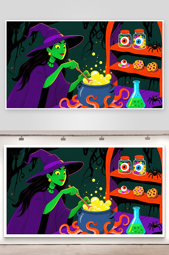 女巫在魔法厨房中调制神秘药水-众图网