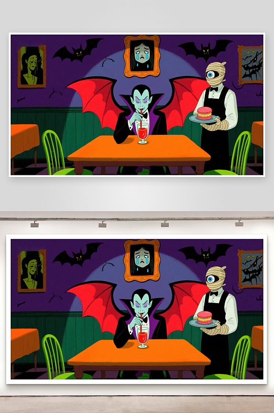 吸血鬼在餐厅享用饮料-众图网