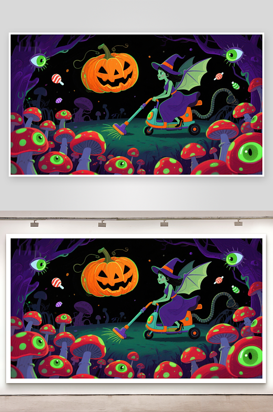 万圣夜巫女骑车穿行奇幻森林-众图网