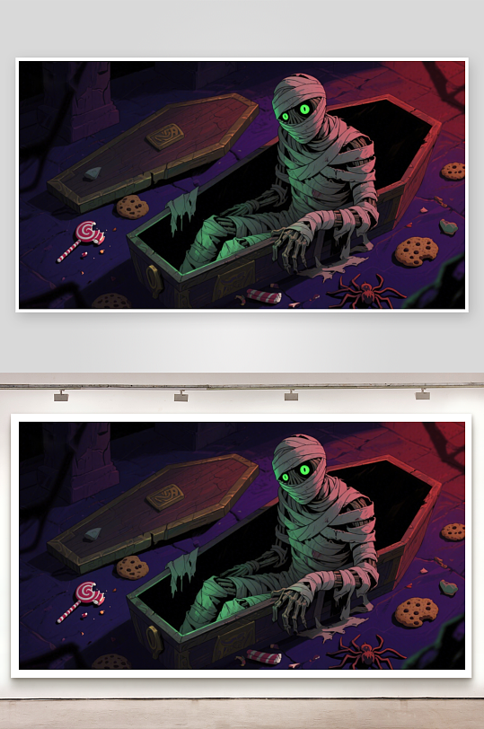 木乃伊在棺材中享用甜点-众图网