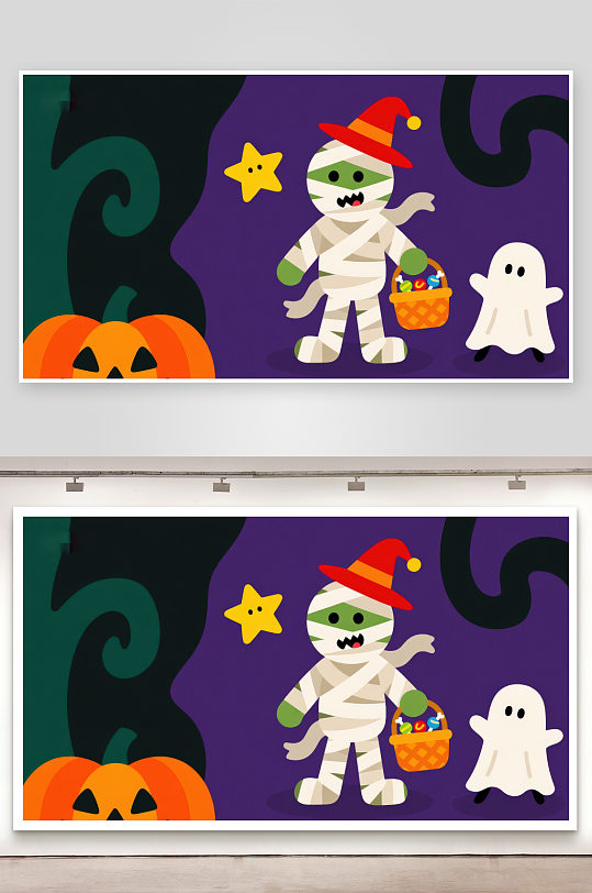 万圣节木乃伊与幽灵的糖果之夜-众图网