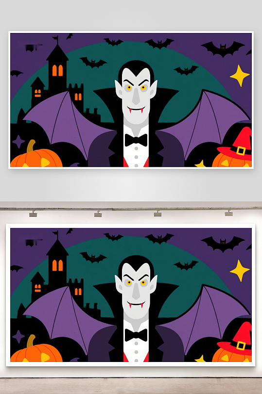 万圣节吸血鬼与南瓜灯-众图网