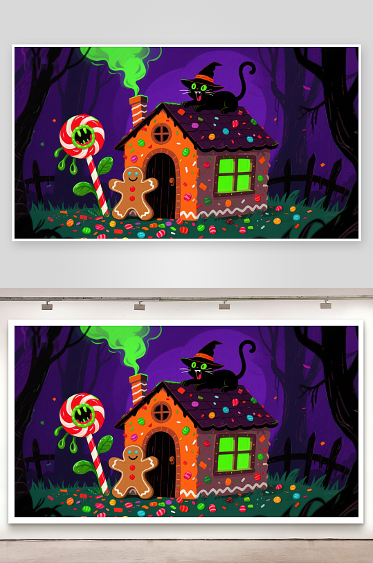 万圣节糖果屋与巫师猫-众图网