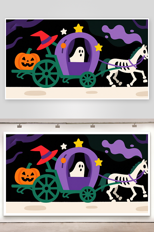 万圣节幽灵马车夜行图-众图网