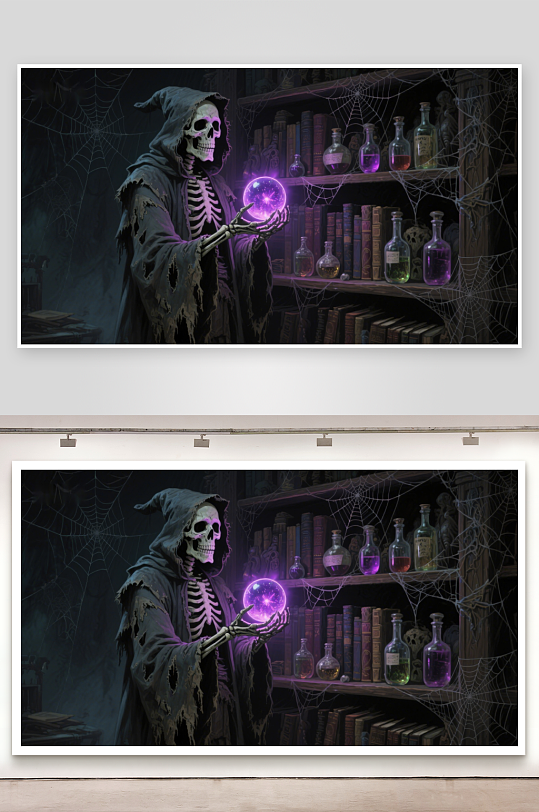 骷髅巫师手持魔法水晶球-众图网