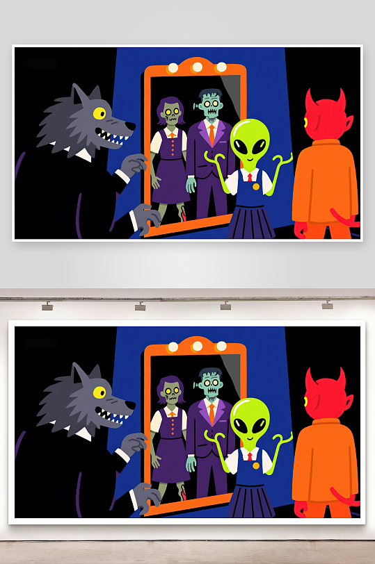 怪物与外星人镜中自照-众图网