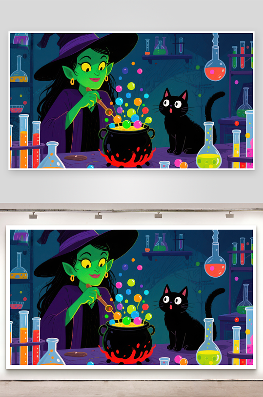女巫与黑猫的魔法实验-众图网