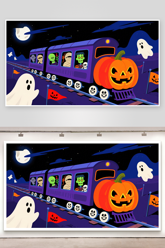 万圣节主题火车夜行-众图网
