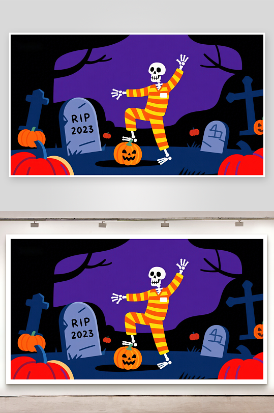 万圣节骷髅舞动于墓地-众图网