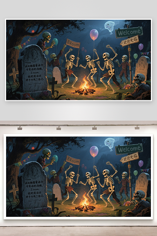 墓地舞会骷髅们的欢乐夜晚-众图网