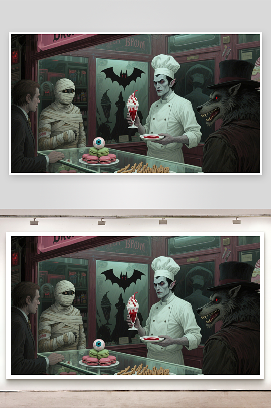 怪诞甜品店厨师与怪物顾客-众图网