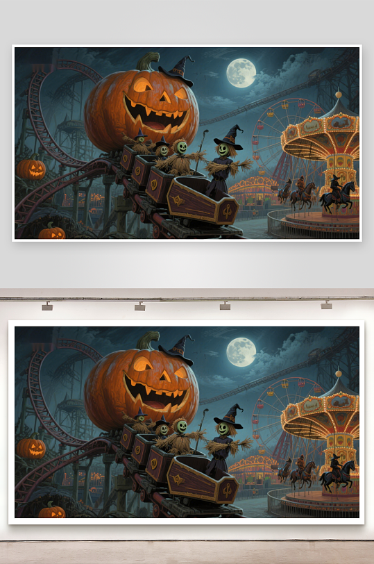 万圣节游乐园的奇幻夜景-众图网