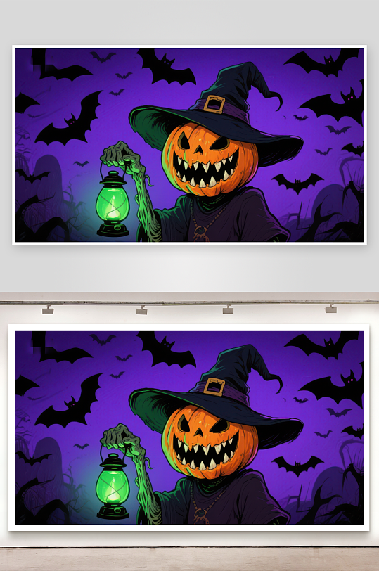 南瓜头巫师手持灯笼-众图网