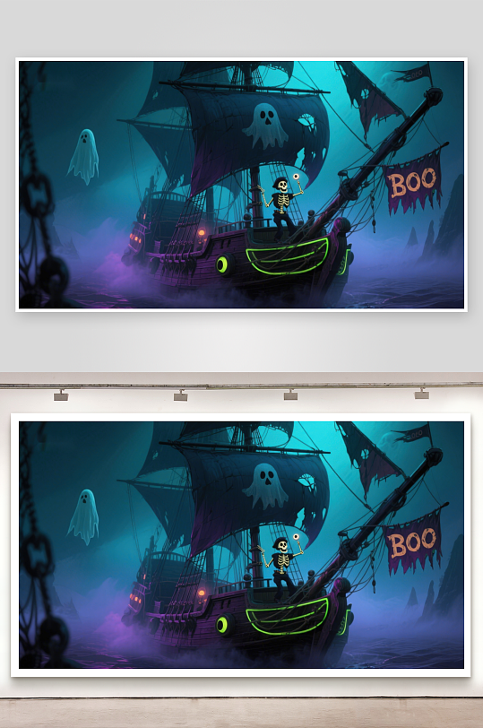 幽灵海盗船在神秘海域航行-众图网