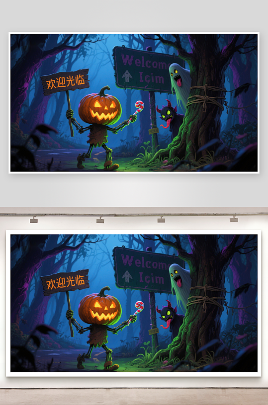 万圣节森林欢迎场景-众图网