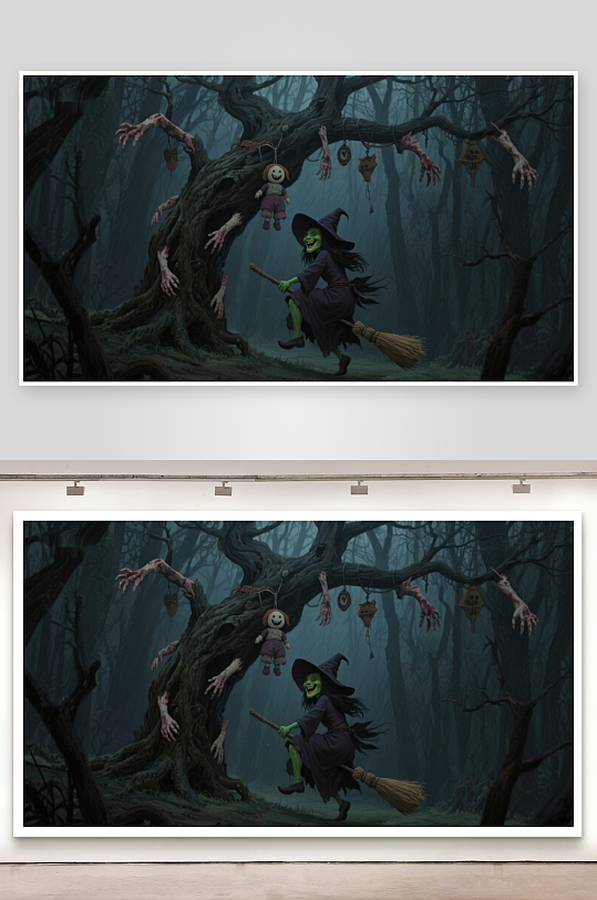 巫师骑扫帚穿越幽暗森林-众图网