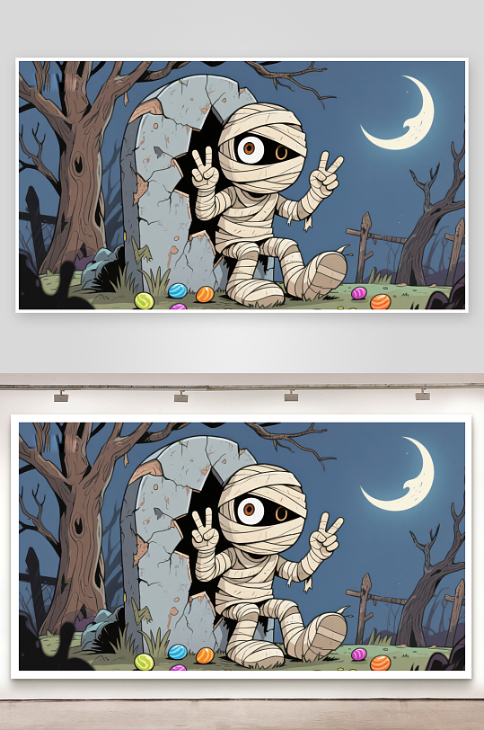 墓地里的木乃伊和平手势-众图网