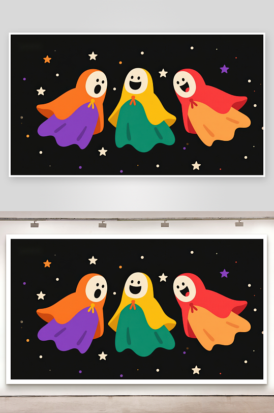 彩色斗篷幽灵的欢乐夜晚-众图网