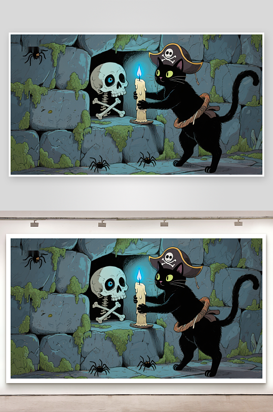 黑猫探险骷髅洞穴-众图网