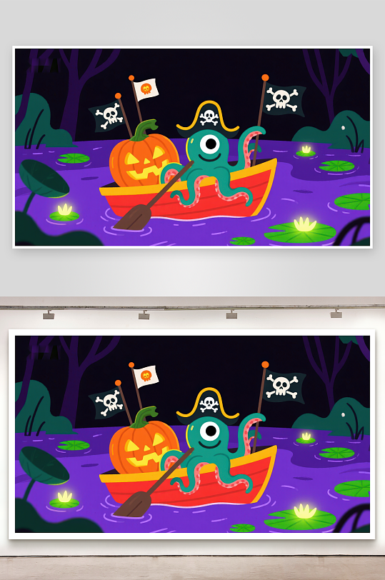 万圣节南瓜与章鱼的海盗冒险-众图网