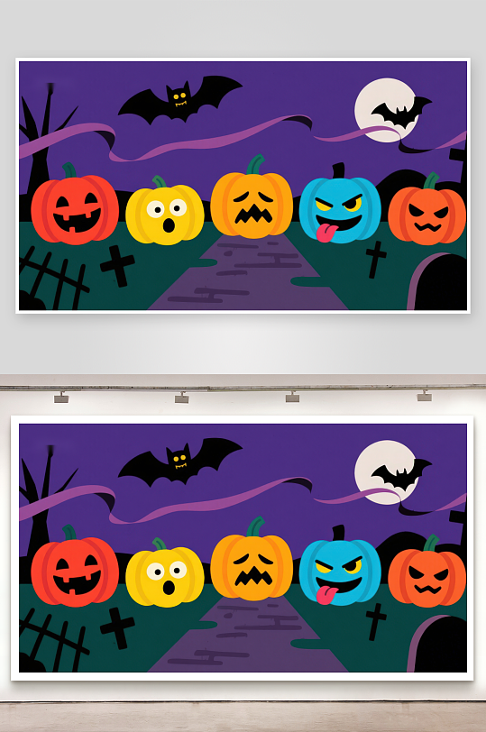 万圣节南瓜灯与墓地夜景-众图网