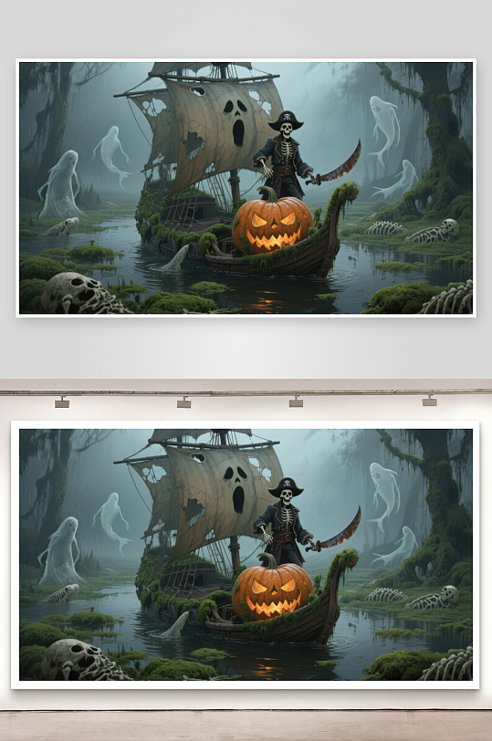 幽灵海盗与南瓜灯的神秘沼泽-众图网