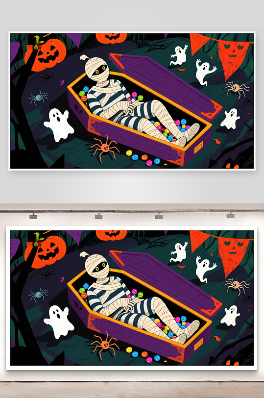 万圣节木乃伊糖果棺材-众图网