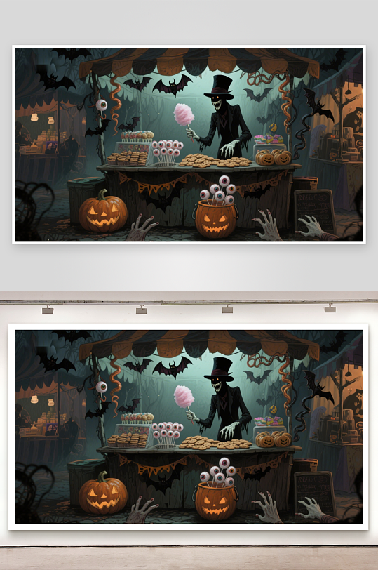 万圣节糖果摊的神秘景象-众图网