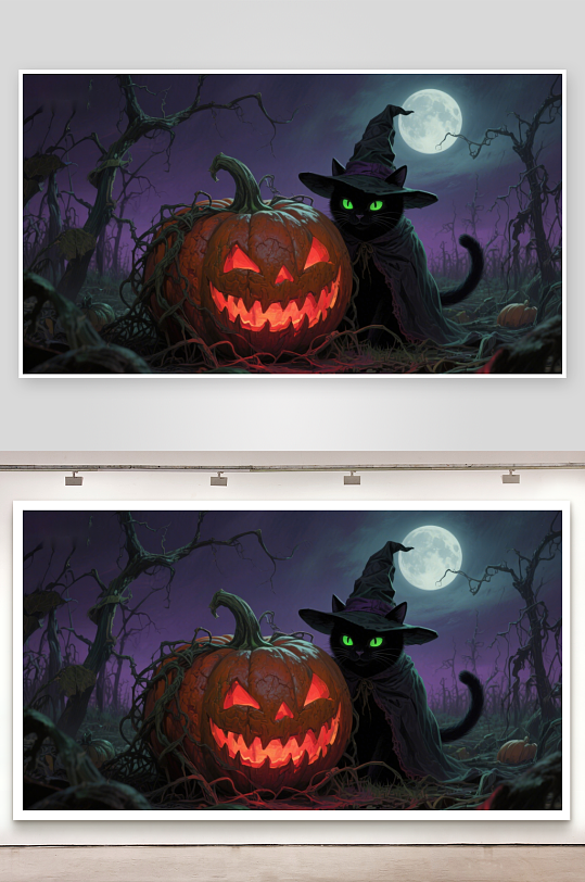 万圣夜南瓜与黑猫-众图网