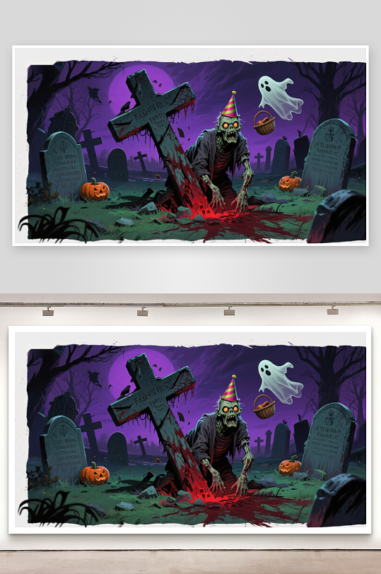 墓地僵尸庆祝万圣节-众图网