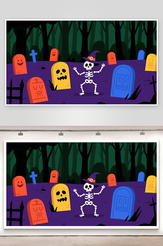 万圣节墓地中的骷髅舞者-众图网