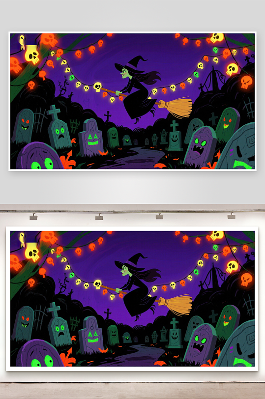 万圣夜巫女飞越墓地-众图网