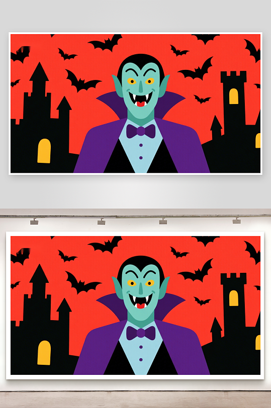 吸血鬼城堡夜景插画-众图网