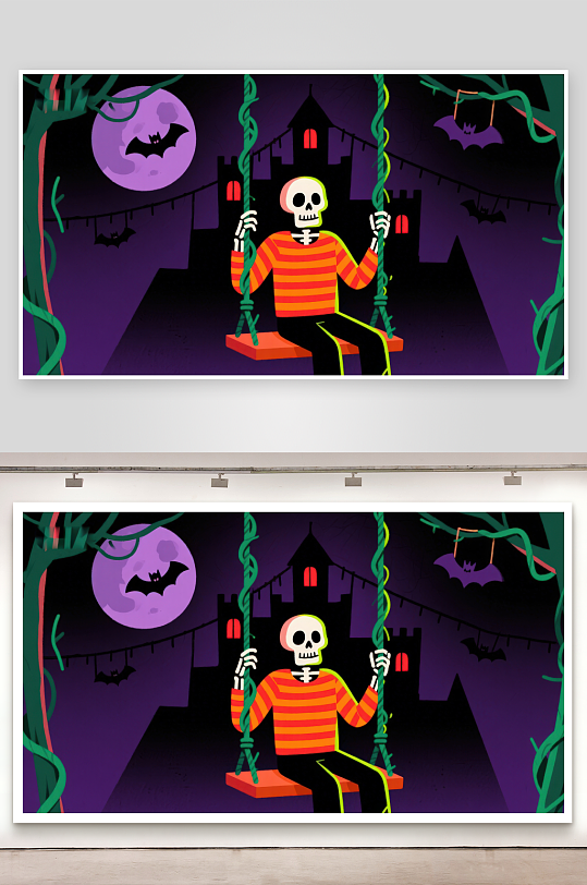 万圣夜骷髅荡秋千-众图网