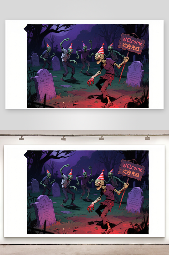 墓地僵尸欢迎派对-众图网