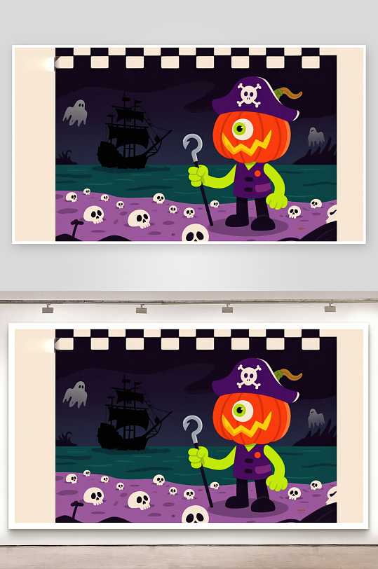 万圣节南瓜海盗夜景-众图网