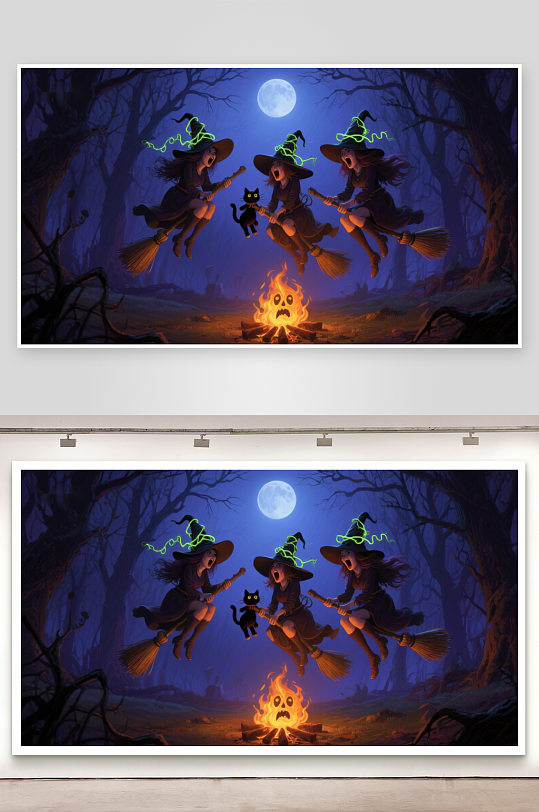 月夜森林中的女巫聚会-众图网