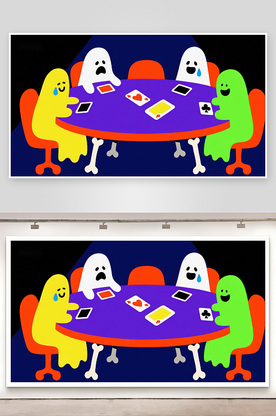 卡通角色围桌玩牌-众图网