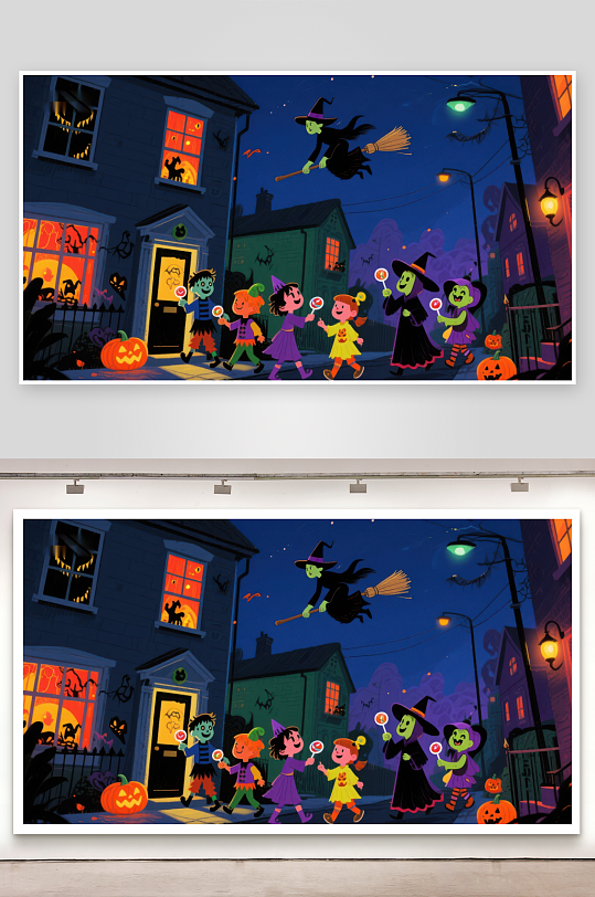 万圣节夜孩子们装扮讨糖-众图网