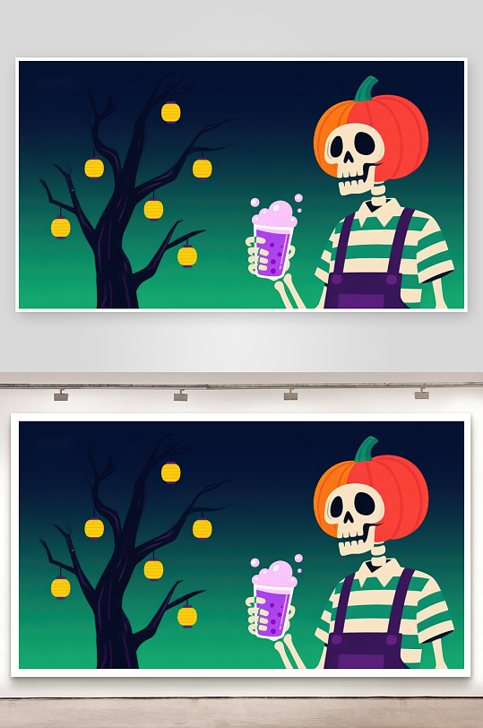 万圣节骷髅手持紫色饮品-众图网